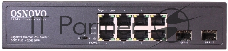 Коммутатор Osnovo SW-80802(150W), 8×1 Гбит/с PoE + 2×1 Гбит/с SFP, неуправляемый