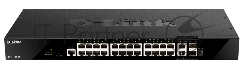 Коммутатор D-Link DGS-1520-28/A1A, 24×1 Гбит/с + 2×10 Гбит/с Base-T + 2×10 Гбит/с SFP+, управляемый