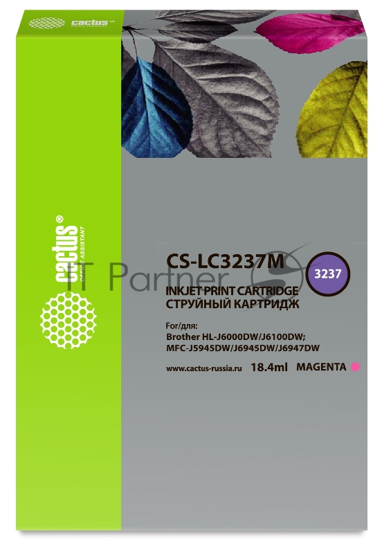 Картридж струйный Cactus CS-LC3237M пурпурный (18.4 мл) для Brother HL-J6000DW/J6100DW