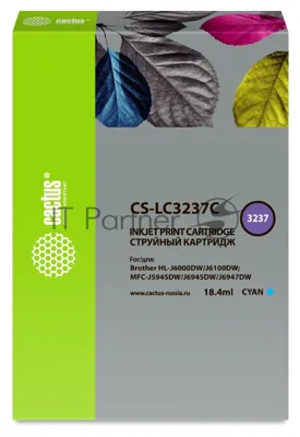 Картридж струйный Cactus CS-LC3237C голубой (18.4 мл) для Brother HL-J6000DW/J6100DW