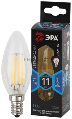 Лампа светодиодная ЭРА F-LED B35-11w-840-E14 (филамент, свеча, 11Вт, нейтр, E14)