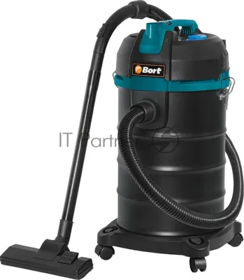 Пылесос профессиональный Bort BSS-1530 черный, 300/1500 Вт, уборка влажная/сухая, пылесборник мешок/контейнер 30л