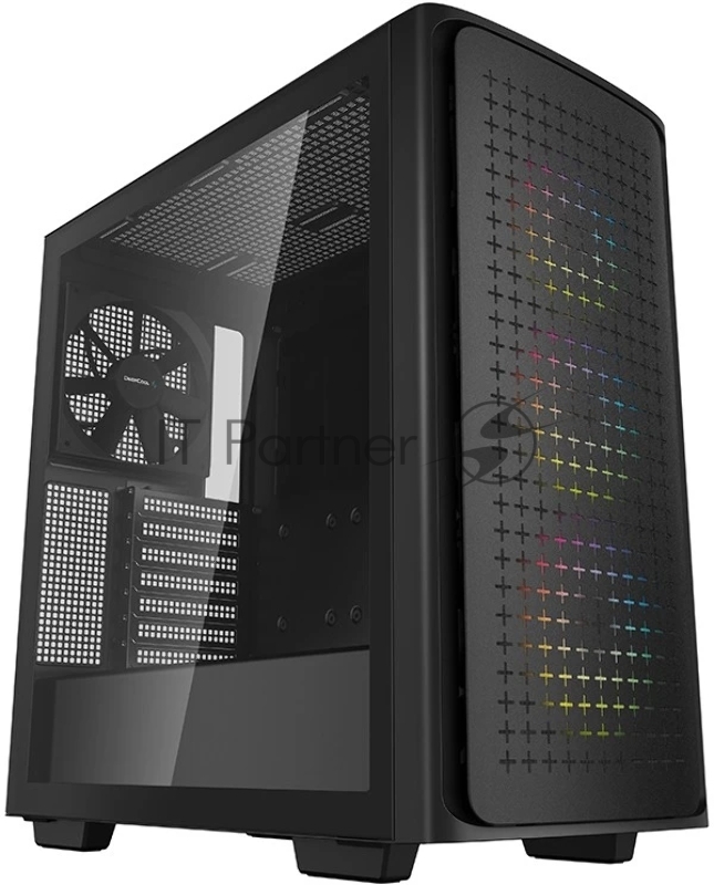 Компьютерный корпус Deepcool CK560 без БП, боковое окно (закаленное стекло), 3xARGB LED 120мм вентилятора спереди и 1x140мм вентилятор сзади, черный, ATX