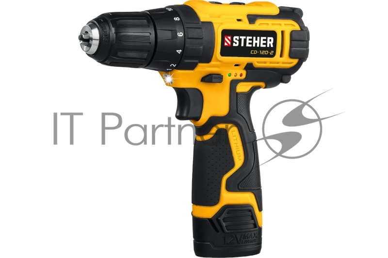 Дрель-шуруповерт STEHER CD-120-2, 12 В, 2 Ач, 30 Нм, щеточный