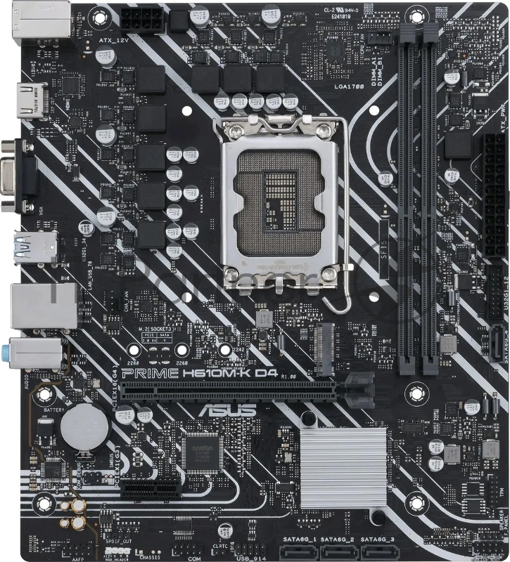 Материнская плата ASUS PRIME H610M-K D4, LGA1700, Intel H610, 2xDDR4, 4xSATA, 1xM.2, 1xPCIe 4.0 x16, HDMI, D-Sub, 1x1Gb LAN, 3x3.5 мм, 7.1, microATX