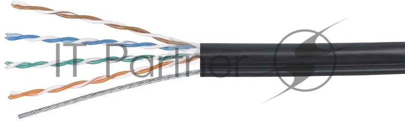 Кабель витая пара UTP (U/UTP), Cabeus UTP-4P-Cat.5e-SOLID-ST-OUT, категория 5e, 4 пары (24 AWG), одножильный, для внешней прокладки, с металлическим тросом (+75 C - -40) (305 м)