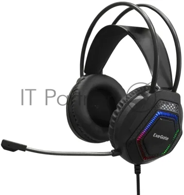 Гарнитура Exegate Cosmos HS-704GL чёрный, проводная, USB, виртуальный звук 7.1, подсветка