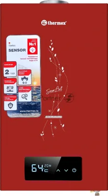 Водонагреватель газовый проточный Thermex S 20 MD Art Red красный, 20 кВт, настенный, электронное управление, производительность 10 л/мин