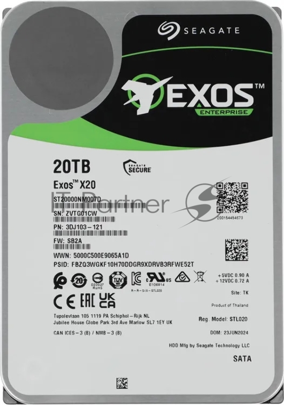 Жесткий диск HDD Seagate Exos X20 20Tb 7200rpm SATA 256Mb 3.5"