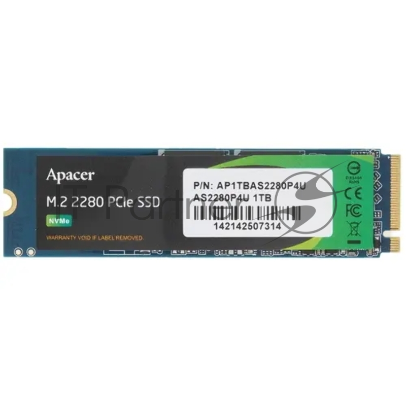 Накопитель SSD Apacer AS2280P4U, 1Tb, M.2 2280, PCIe 3.0 x4, NVMe, R/W 3500/3000
