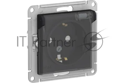 Механизм розетки 1-м СП AtlasDesign Aqua 16А IP44 с заземл. защ. шторки с прозрачной крышкой карбон SchE ATN441046
