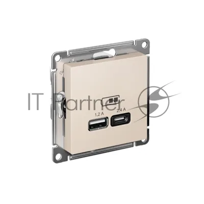 Механизм розетки USB AtlasDesign A+С 5В/2.4А 2х5В/1.2А беж. SchE ATN000239