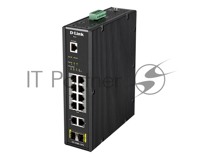 Коммутатор D-Link DIS-200G-12PS/A2A, 10×1 Гбит/с (8 PoE+) + 2×1 Гбит/с SFP, управляемый