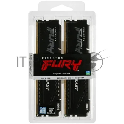 Оперативная память Kingston Fury Beast, DDR5, 32GB (2x16GB), 5600MHz, CL40, DIMM, с радиаторами, черный
