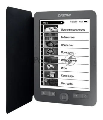 Электронная книга Digma M2 6" E-ink HD 758x1024 600MHz 128Mb/4Gb/SD/microSDHC/подсветка дисплея темно-серый (в компл.:обложка)