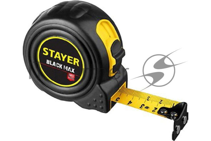Рулетка STAYER BlackMax 10м/25мм в ударостойком полностью обрезиненном корпусе и двумя фиксаторами