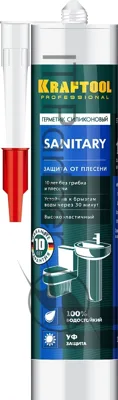Герметик силиконовый KRAFTOOL белый, санитарный, для помещений с повышенной влажностью, 300мл