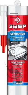 Герметик силиконовый Зубр прозрачный, санитарный, для помещений с повышенной влажностью, 280мл