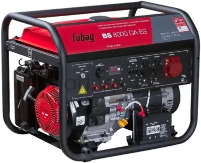 Генератор бензиновый FUBAG BS 8000 DA ES 641018 Мах мощность, (LTP), 9,5 кВА, Длительная мощность (COP), 7.5 кВт 25 бака л, объем 459 см, мощность 10,29/14 кВт/л.с., 230/400 В, 84 дБ (7 м), 102 Вес, кг
