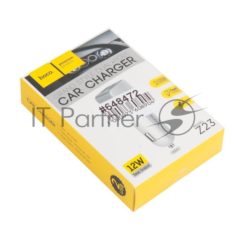 Авто ЗУ/HOCO HC-78005 Z23/2 USB/Выход: 12W/белый