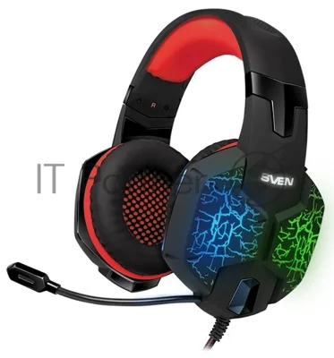 Гарнитура проводная игровая с микрофоном SVEN AP-U988MV, черный-красный (USB, LED, 7.1)