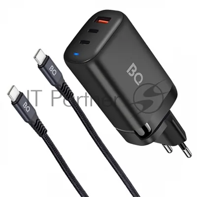Сетевое зарядное устройство BQ Charger 65W3A01 (3 ports 2*Type-C + USB, 65W with 2m Type-C cable) черный
