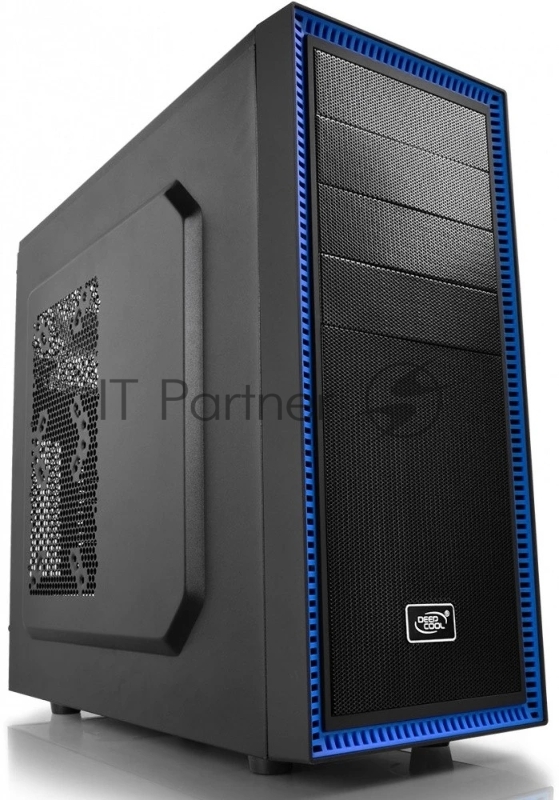 Компьютерный корпус Deepcool TESSERACT BF (DP-CCATX-TSRBFBK), без БП, черно-синий, ATX, видеокарта до 310мм, высота кулера для процессора до 165мм, 7 слотов расширения, 2 отсека 5.25", 4 отсека 3.5", 3 отсека 2.5", охлаждение 1x120мм DC fan сзади, (1x120мм спереди, 2x120мм сверху, 2x80/90/120мм сбоку опционально). Передние порты Микрx1, Audiox1, USB 2.0x1, USB 3.0x1. Размеры 210(Ш) x 454(В) x 472(Д)мм, Вес 5.20кг