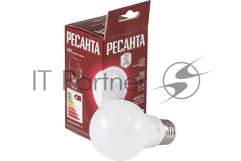 Лампа светодиодная Ресанта LL-R-A60-7W-230-4K-E27 груша, 7 Вт, нейтральный, Е27