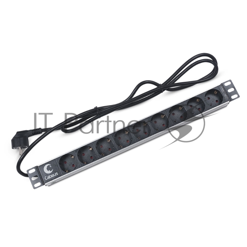 Блок евророзеток Cabeus PDU-9P-2EU для 19" шкафов, горизонтальный, 9 розеток, 16 A, без выключателя, шнур 2м, алюминиевый корпус, немецкий стандарт