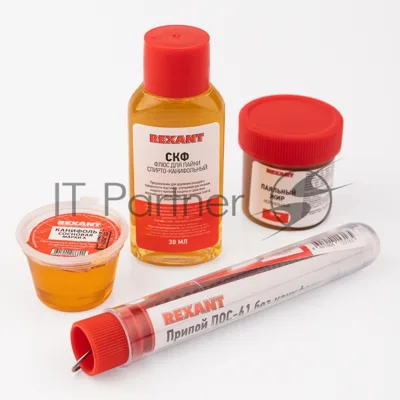 Набор К4 для пайки Rexant универсальный (припой, канифоль, паяльный жир, флюс СКФ)