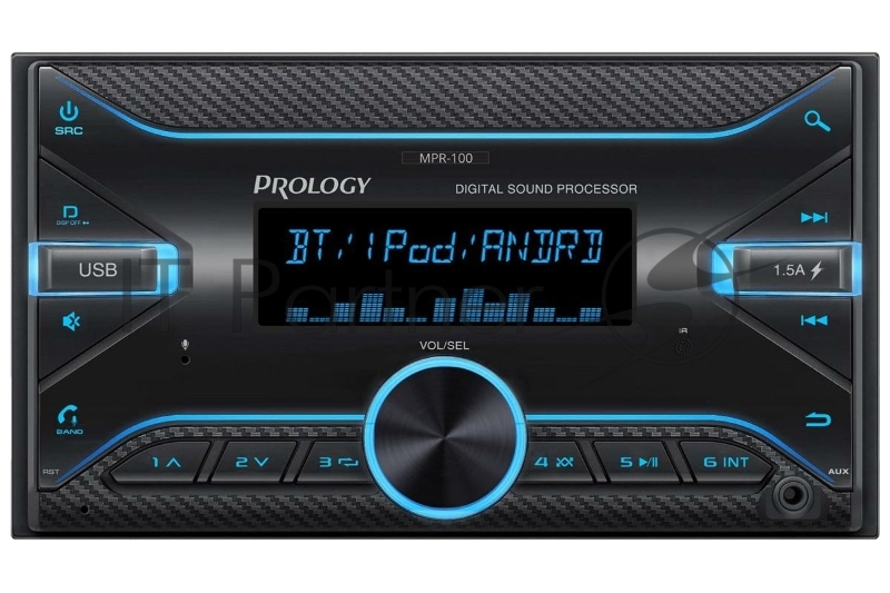 Автомагнитола Prology MPR-100, 2 DIN, Bluetooth, USB Type-A, AUX, пульт ДУ