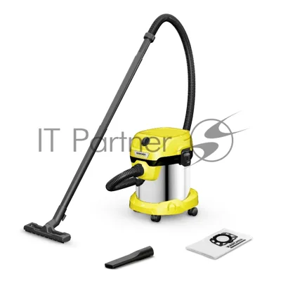 Строительный пылесос Karcher WD 2 Plus S V-15/4/18 желтый, 1000 Вт, уборка сухая/сбор воды, пылесборник мешок/контейнер, 15 л