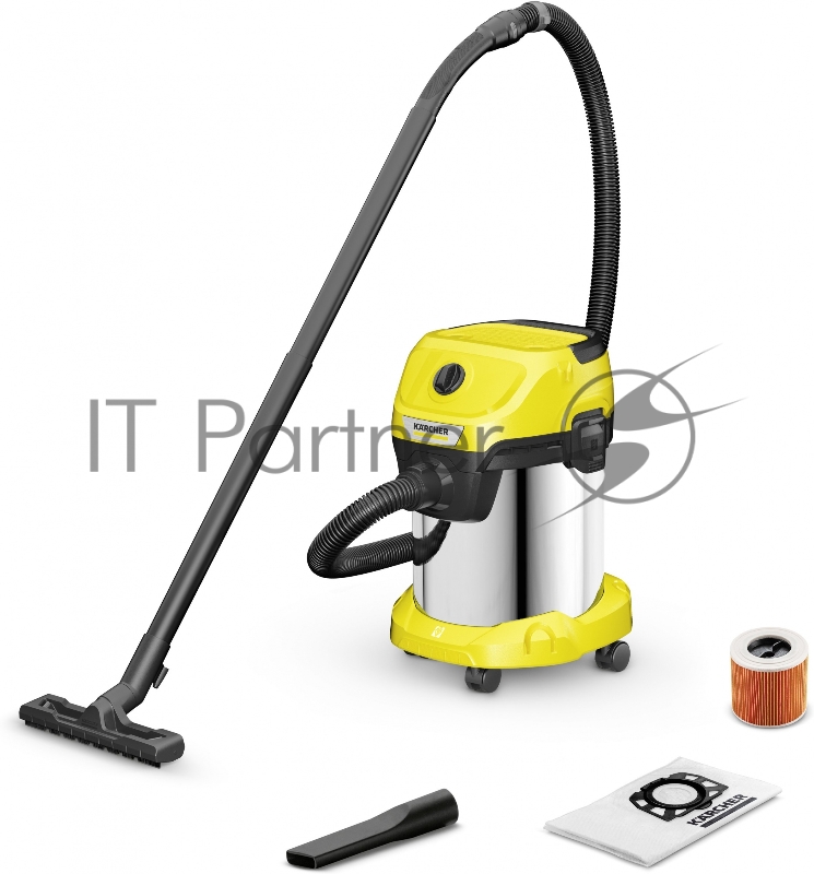 Строительный пылесос Karcher WD 3 S V-17/4/20 желтый, 1000 Вт, уборка сухая/сбор воды, пылесборник мешок/контейнер, 17 л
