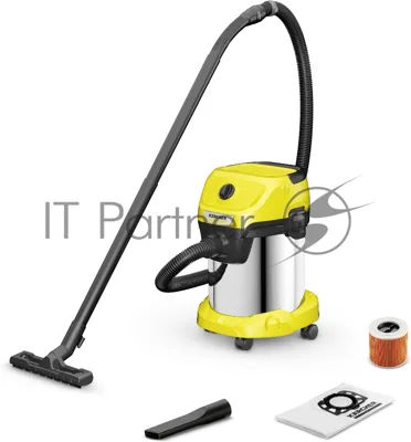 Строительный пылесос Karcher WD 3 S V-17/4/20 желтый, 1000 Вт, уборка сухая/сбор воды, пылесборник мешок/контейнер, 17 л