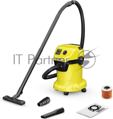 Строительный пылесос Karcher WD 3 P V-17/4/20 желтый, 1000 Вт, уборка сухая/сбор воды, пылесборник мешок/контейнер, 17 л