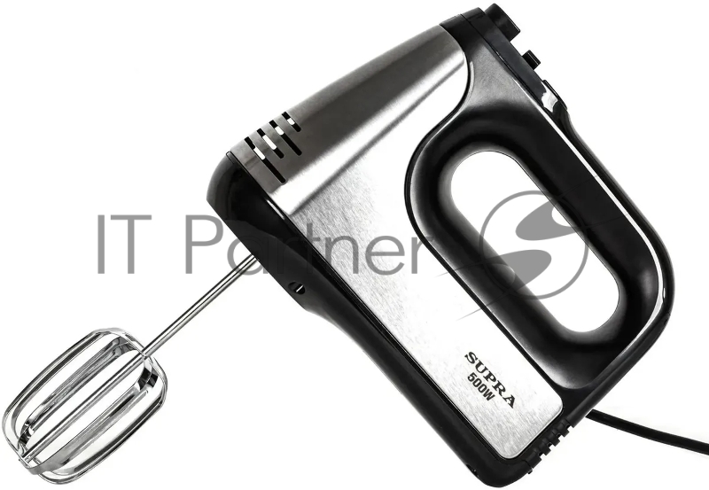 Миксер SUPRA MXS-591 500 Вт, 6 скоростей, режим Турбо, насадки для взбивания яиц и крема, насадки для замеса тяжелого теста, корпус металл/пластик, черный)