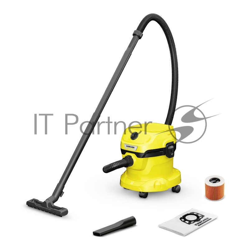 Хозяйственный пылесос Karcher WD 2 Plus V-12/6/18/C желтый, 1000 Вт, уборка сухая/влажная, пылесборник мешок/контейнер, 12 л