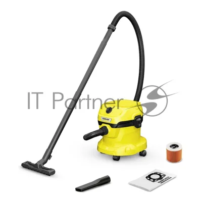 Хозяйственный пылесос Karcher WD 2 Plus V-12/6/18/C желтый, 1000 Вт, уборка сухая/влажная, пылесборник мешок/контейнер, 12 л
