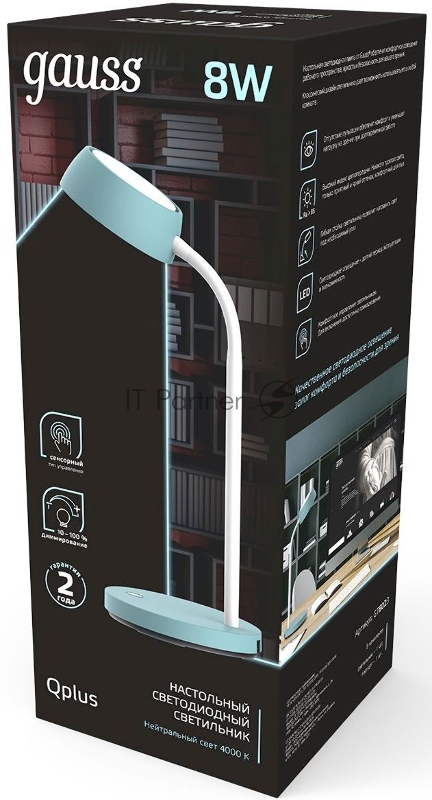 Светильник настольный Gauss Qplus модель GTL602 8W 600lm 4000K 170-265V бирюзовый диммируемый LED 1/8