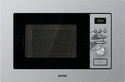 Встраиваемая микроволновая печь Gorenje BM201AG1X серебристый/черный, 20 л, 800 Вт, переключатели - кнопки, поворотный механизм