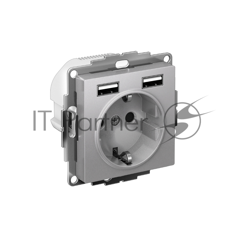 Розетка SE AtlasDesign Алюминий SO + USB A+A, 5В/2,4А, 2х5В/1,2А, механизм