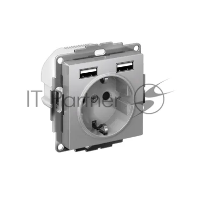 Розетка SE AtlasDesign Алюминий SO + USB A+A, 5В/2,4А, 2х5В/1,2А, механизм