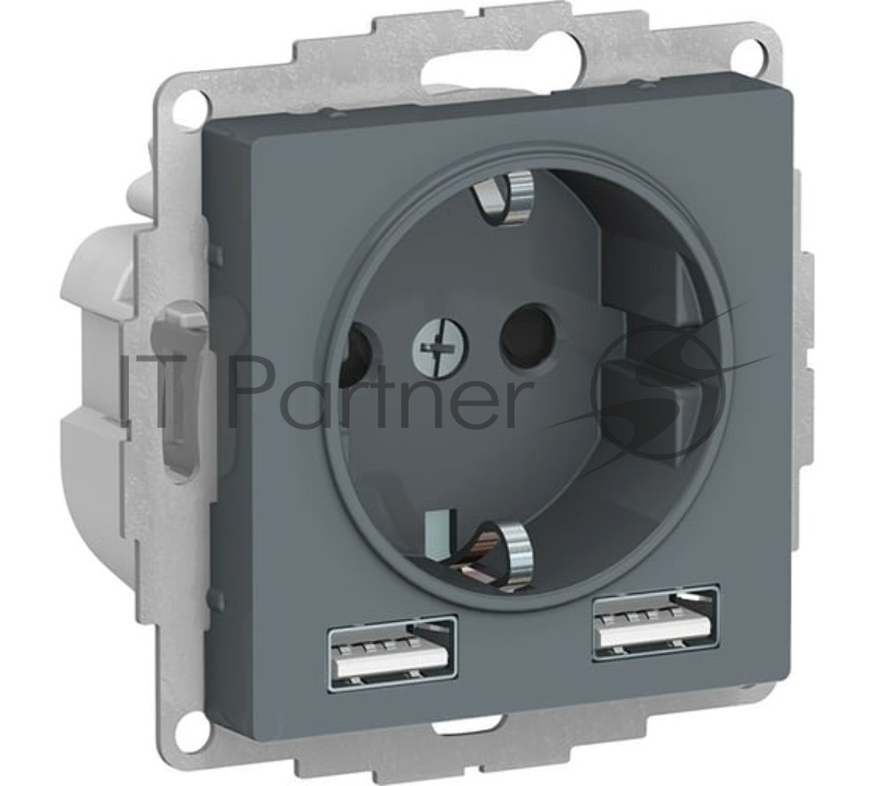 Розетка SE AtlasDesign Грифиль SO + USB A+A, 5В/2,4А, 2х5В/1,2А, механизм