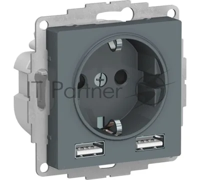 Розетка SE AtlasDesign Грифиль SO + USB A+A, 5В/2,4А, 2х5В/1,2А, механизм