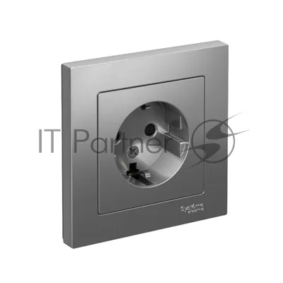 Розетка SE AtlasDesign Сталь с/з со шторками, 16А, в сборе