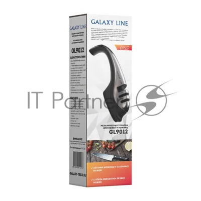 Механическая точилка для ножей и ножниц Galaxy LINE GL 9012, черный с серебристым, высокоэффективные точильные элементы, для металлических, кухонных, керамических, спортивных, складных ножей, 2 этапа обработки лезвий ножей (заточка и доводка),прорезиненное основание, препятствующее скольжению