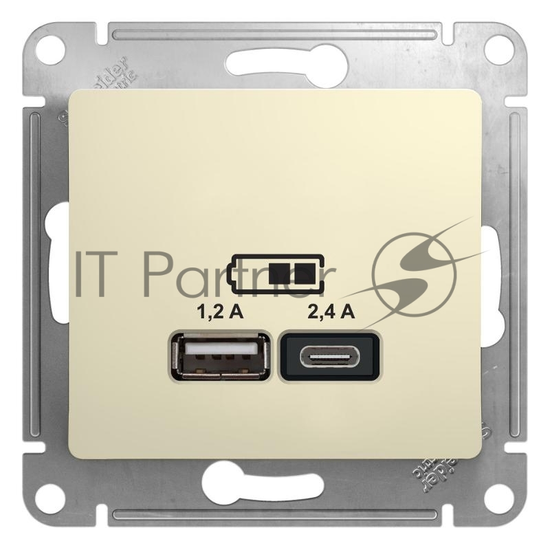 Розетка USB A+С, 5В/2,4А, 2х5В/1,2А SE Glossa Беж