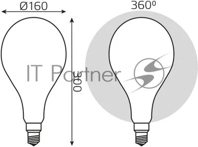 Лампа cветодиодная Gauss Filament А160 10W 890lm 4100К Е27 milky диммируемая LED