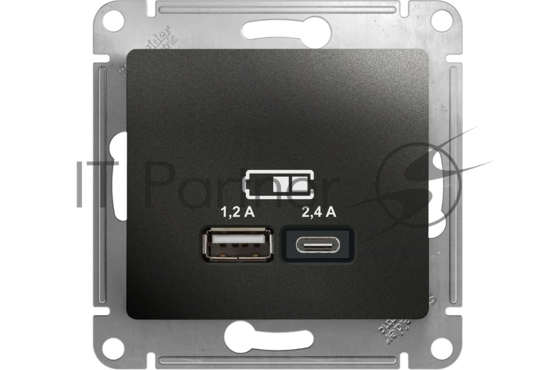 Розетка SE Glossa USB A+С, 5В/2,4А, 2х5В/1,2А антрацит