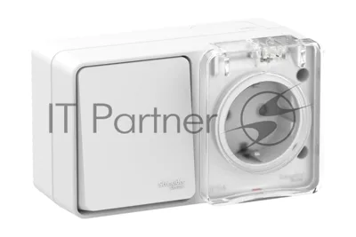 Блок ОП AtlasDesign Profi54 розетка 16А 250В с заземл. защ. шторки + 1-кл. выключатель 10А IP54 бел. SchE